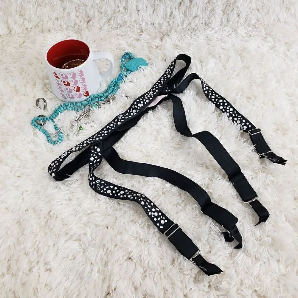 Victoria's Secret GARTER M/L Black Crystal Embellished garter Dream Ange…